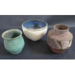 Three Studio Pottery Vessels, tallest 14.5cm, two incised KC
