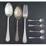 A George V Silver Christening Spoon and Fork (Sheffield 1919, CB&S), silver teaspoon and four silver