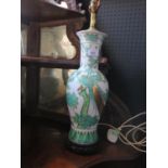 A Modern Chinese Vase decorated with European scenes, c. 36cm and lamp (58cm to light fitting)