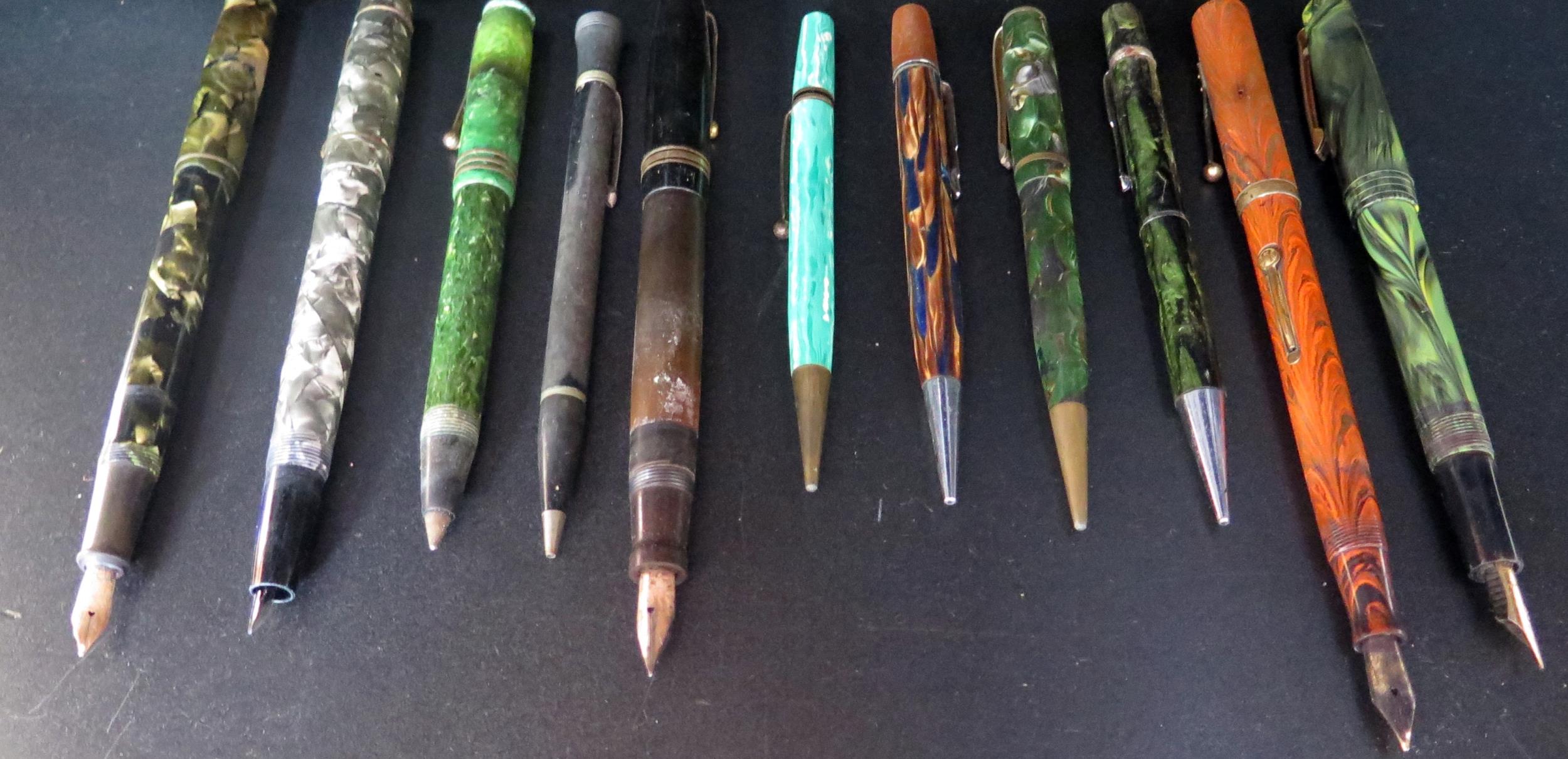 A Collection of Fountain Pens, Ballpoint and Pencils including ONOTO, WATERMAN'S PAT. OCT. 9.09.,