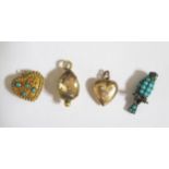 A Georgian Gold and Turquoise Mounted Locket (15mm diam., one stone missing), parrot, foil backed