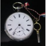 A Silver Cased Pocket Watch and key. A/F