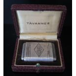 A Boxed TAVANNES Silver Cased Purse Watch with cabochon sapphire, winding stem loose, not running