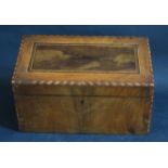 An Early 20th Century Jerusalem Olive Wood and Chequer Strung Stationary Box, 24cm wide
