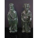 A Pair of Large Chinese Carved Jadeite Sage Figures, tallest 38cm