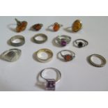 A Selection of Thirteen Silver Costume Rings, 41.3g