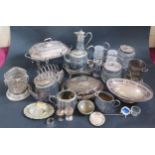 A Large Selection of Electroplated Silver including entrée dishes, swing handled bread basket, tea