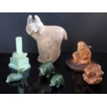 A Selection of Chinese Jadeite and Soapstone including Lynx (13cm tall)