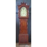 A Victorian Mahogany and Crossbanded Longcase Clock, the painted dial decorated with a sun, ship,