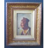 19th Century Portrait of a jovial, elderly man smoking a pipe, Signed C Tozo?, Oil on Panel, 21 x