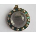 A Victorian Pearl, Enamel and Crystal Brooch / Pendant, 26mm diam.