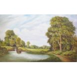 Robert Lawson, Large Canal scene, Oil on Canvas, Signed and Dated 1985, 210 x 74cm Framed