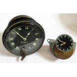 A 1930's Manual Wind Watford Car Clock (9cm diam., needs attention) and Smiths electric car clock (