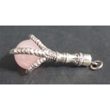 A Sterling Silver and Rose Quartz Talon and Ball Pendant, 66mm long