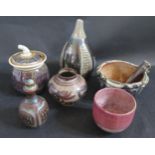 Six Studio Pottery Vessels, tallest 19cm with impressed marks, conserve pot with impressed mark,