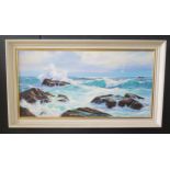 Peter Cosslett, Devon Artist, b.1927, Seascape, Oil on Canvas, Signed, 99 x 49 cm, Framed, Purchased
