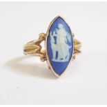 A 9ct Gold Marquis Ring set with a Wedgwood Jasper ware cameo, size M, 2.6g