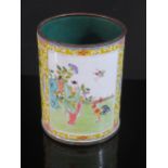 A Chinese Enamel Brush Pot, 14cm high