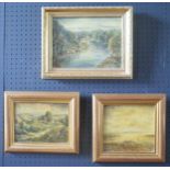 Three Oil Paintings on Board by Victor Mathias, 1905 - 1933, River and Country Scenes, Signed and