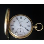 A Victorian 18ct Gold Open Dial Key Wound Pocket Watch with chain driven three quarter plate