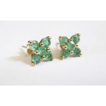A Pair of 10K Gold and Green Stone Stud Earrings, 11.5cm diam., 2.1g