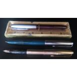 Three PARKER FOUNTAIN PENS: two 51's and rolled gold