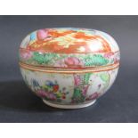 A 19th Century Chinese Famille Rose Box decorated with figures and flowers, 10.5cm diam.