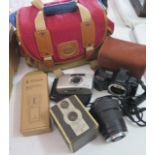 A Selection of Cameras etc Including a Minolta 3xi, Ricoh, Coronet Vintage Camera, Hoya Lens etc.