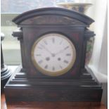 A 19th Century Black Slate and Marble Inlaid Striking Mantle Clock with CJ & Co movement, 30cm high,