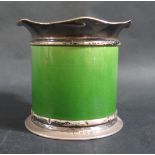 An Edward VII Silver Mounted Green Glazed Ceramic Pot, 8.5cm high, Birmingham 1906