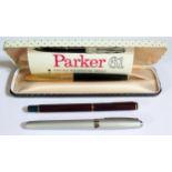 A Parker 61 Cased Fountain Pen with instructions, modern Parker and Sheaffer