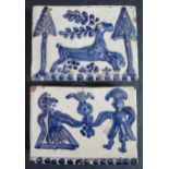 Two 19th century Tin Glazed Wall Plaques, one decorated with woman and man and the other a stag,