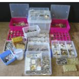 A Large Selection of Watch Parts including ROLEX Dials, watch straps, parts tins, palett jewels,