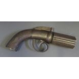 Nineteenth Century Pepperbox Revolver Pistol. Six shot Barrel. Chequered Wood Grip. 20cm.