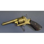 Nineteenth Century Belgian Rim Fire Revolver. Bronze with Chequered Wood Grip. ELG marked