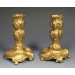 A Pair of Gilt Rococo Style Candlesticks, 11cm