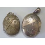 Two Victorian Silver Lockets, largest 57mm drop