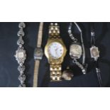 A Gent's GUCCI Gold Plated Wristwatch (35mm), ladies' marcasite wristwatch, BULOVA and others