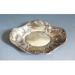 A Continental Silver Pin Dish with embossed floral decoration, 13x9.5cm, Birmingham 1904 impost
