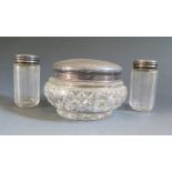 A Pair of Silver Top Slice Cut Glass Toiletry Bottle (8cm high) and Chester silver top bowl