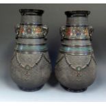 A Large Pair of 19th Century Chinese Bronze Enamelled Vases, four character seal to base, 35cm tall.