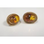 A Pair of 9ct Yellow Gold and Amber Earrings, 18x13mm, 3g