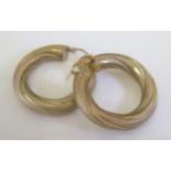 A Large Pair of 9ct Textured Spiral Gold Hoop Earrings, 35mm diam., 6.9g