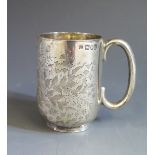 A Victorian Silver Christening Mug with chased foliate decoration, 7cm high, London 1899, Josiah
