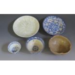 Assorted Chinese Pottery Items, etc. Three Bowls, two plates. Largest 15cm diameter.
