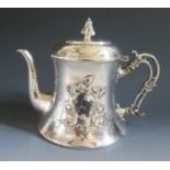 A Heavy Victorian Planished Silver Teapot with s-scroll handle, 18cm high, London 1900, Johnson,