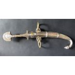 North African Jambiya Knife. Brass mounts with White Metal decoration. 39cm.