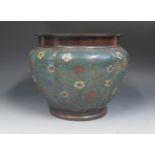 Large Chinese Bronze Bowl with Enamel Decoration. 24cm tall.