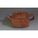 Chinese Yixing Pottery Teapot. Slip decorated. Impressed four character seal on the base and Lid.