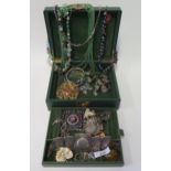 A Jewellery Box and Selection of Silver and other Costume Jewellery, enamel and paste brooch, etc.